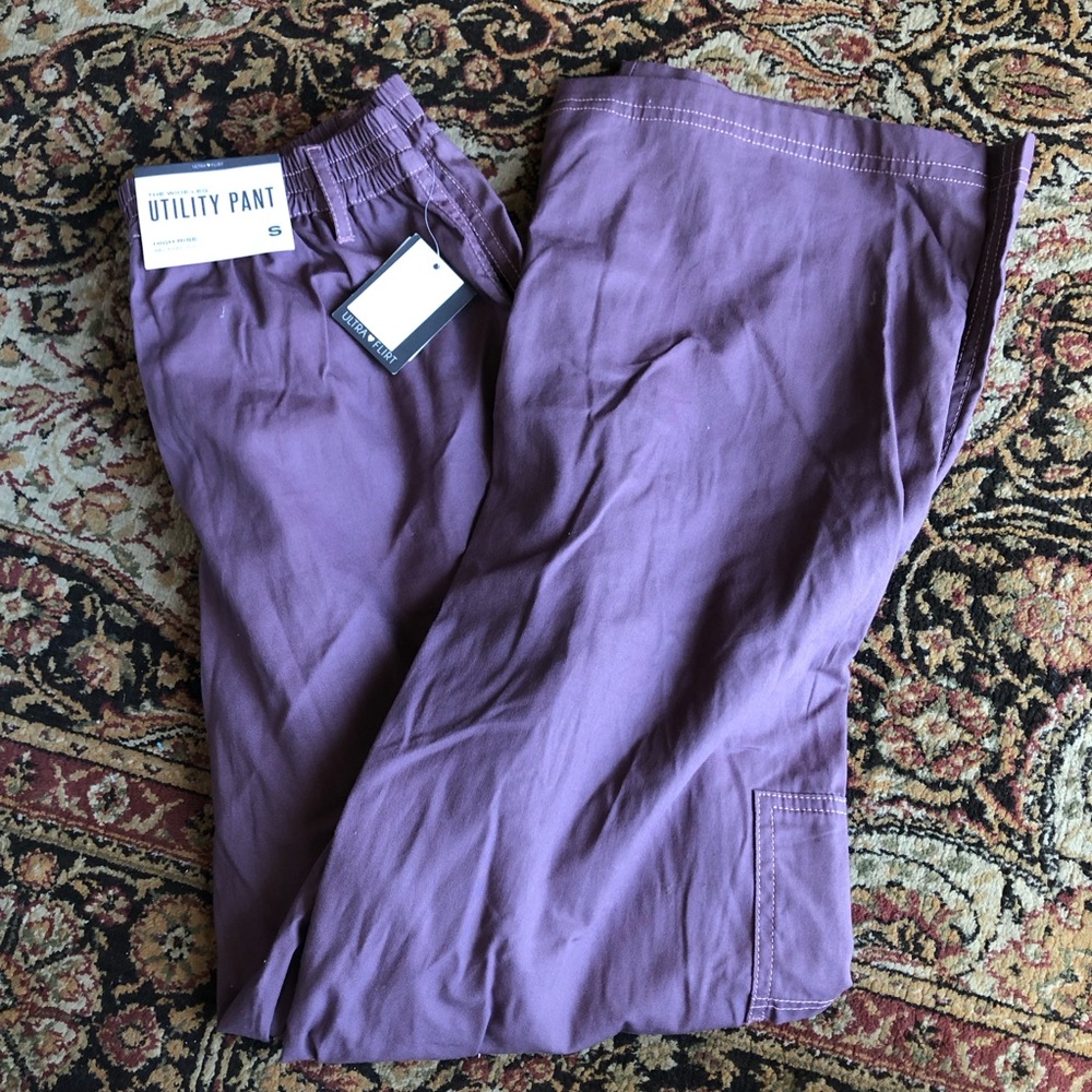 NWT Purple Cargo Wide Leg Pants Lightweight Breathable 100% Cotton Elastic Waist